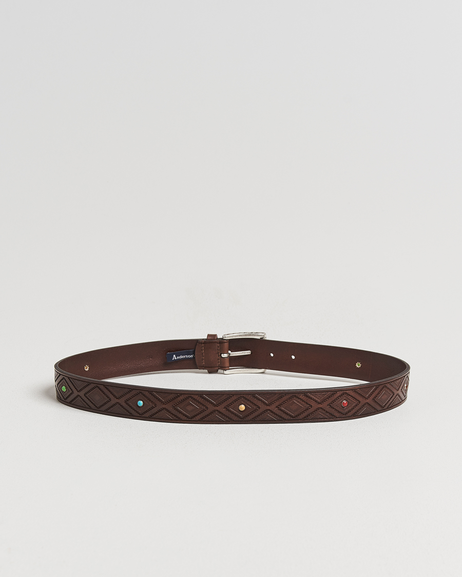 Herr | Bälten | Anderson's | Diamond Pattern Western 3,5cm Belt Brown