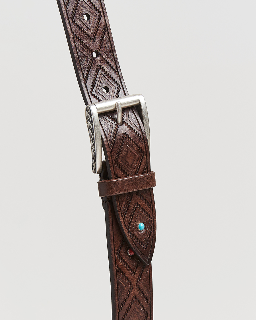 Herr | Bälten | Anderson's | Diamond Pattern Western 3,5cm Belt Brown