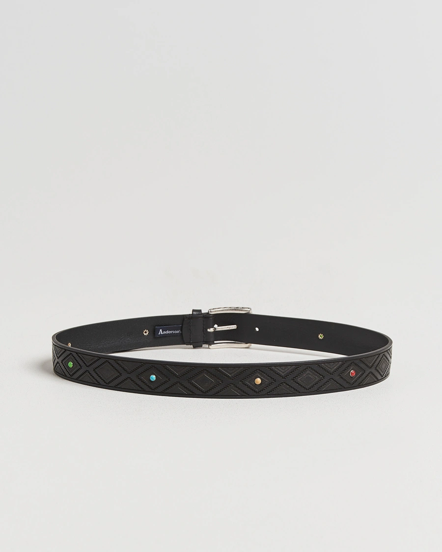Herr | Bälten | Anderson's | Diamond Pattern Western 3,5cm Belt Black