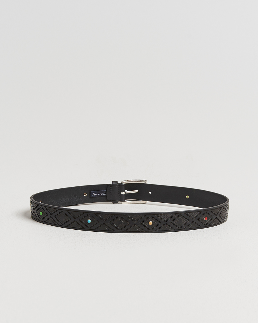 Herr | Bälten | Anderson's | Diamond Pattern Western 3,5cm Belt Black