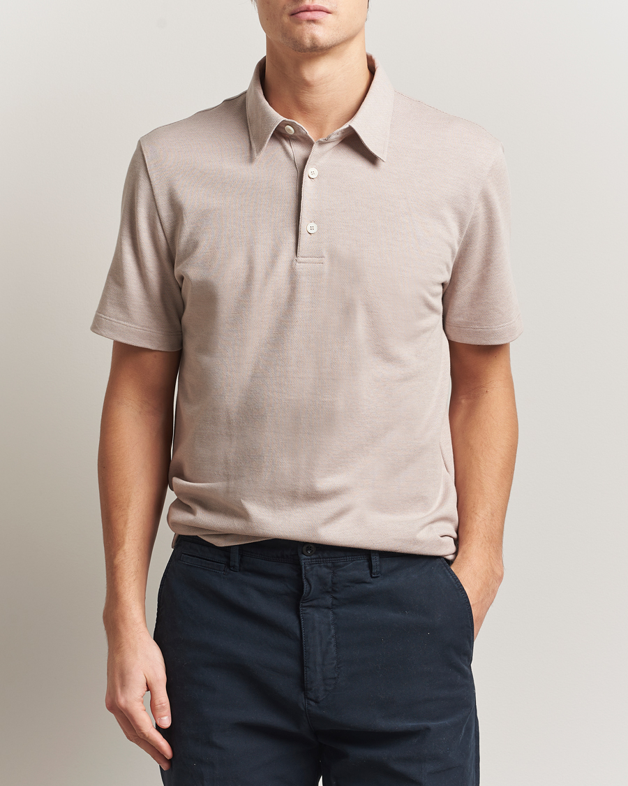 Herr | Pikéer | Brioni | Short Sleeve Cotton Piquet Polo Beige