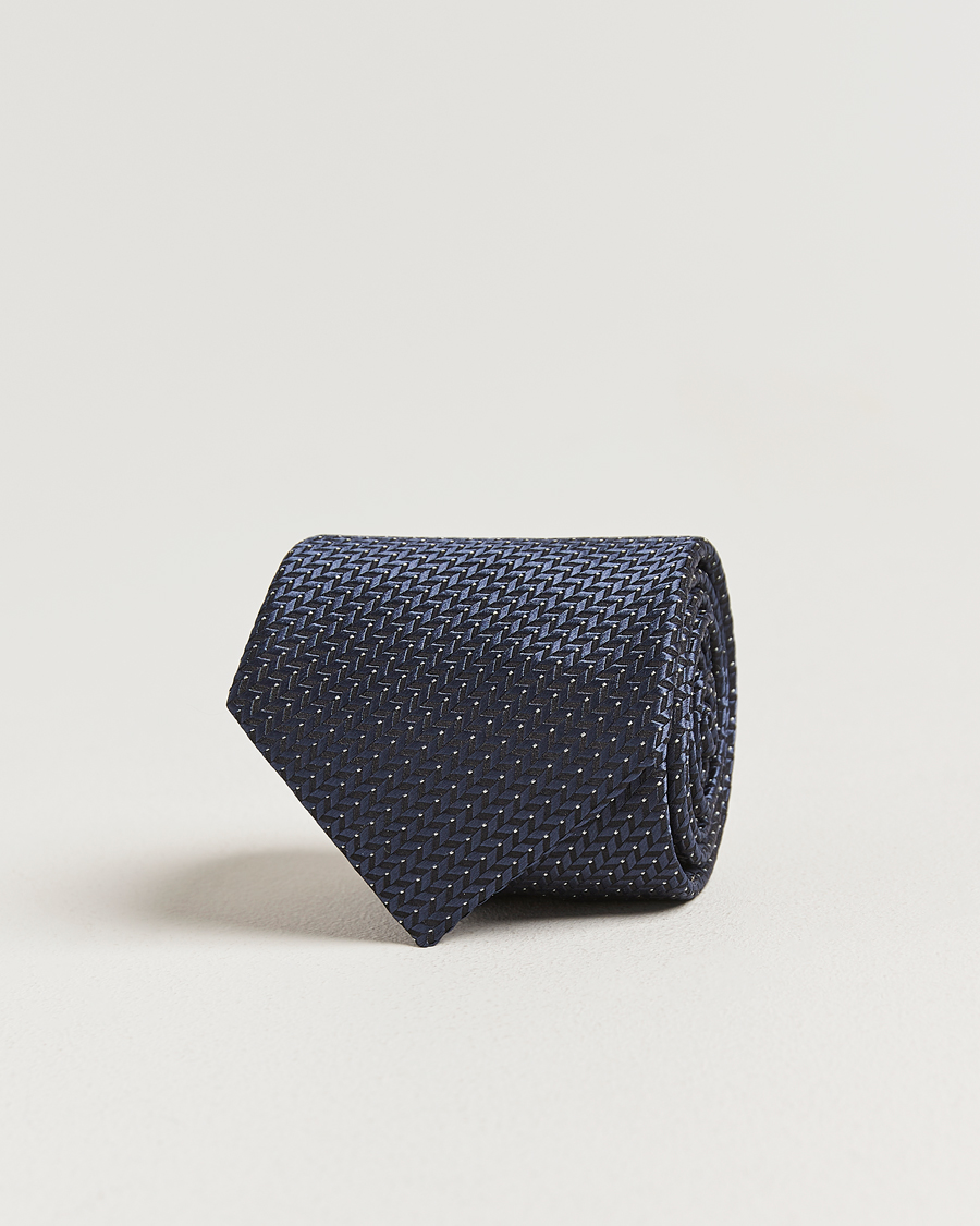 Herr | Slipsar | Brioni | Jacquard Herringbone Silk Tie Navy