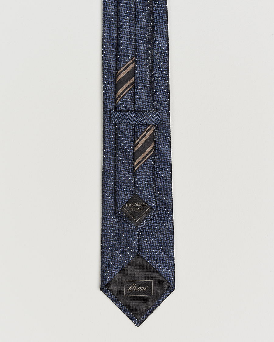 Herr | Slipsar | Brioni | Jacquard Herringbone Silk Tie Navy