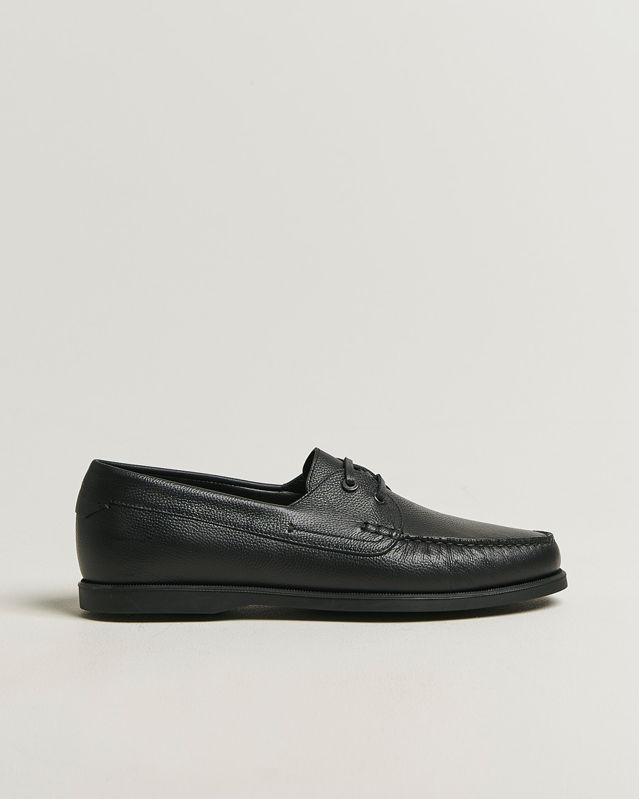 Herr | Seglarskor | Brioni | Grain Leather Boat Shoes Black Calf