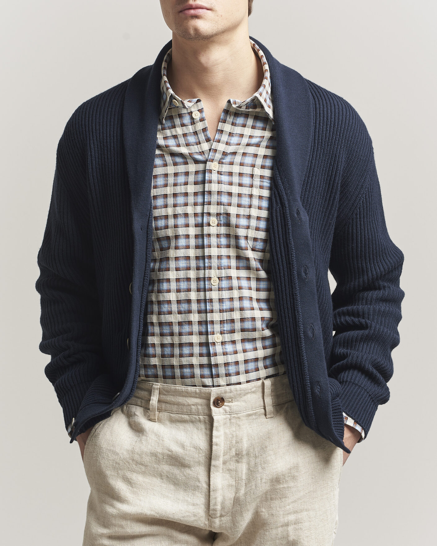 Herr | Tröjor | Altea | Cotton/Cashmere Shawl Cardigan Navy