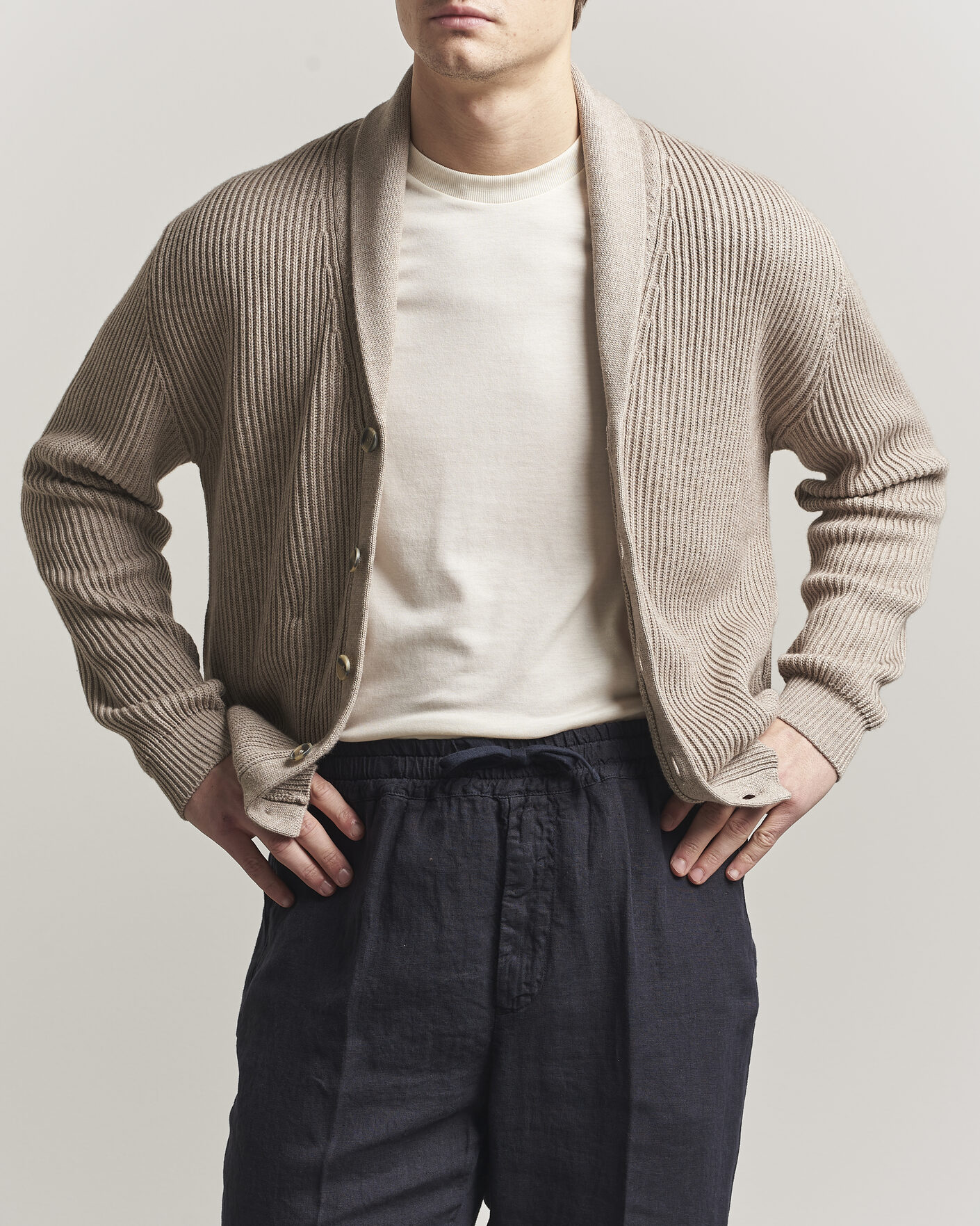 Herr | Tröjor | Altea | Cotton/Cashmere Shawl Cardigan Taupe
