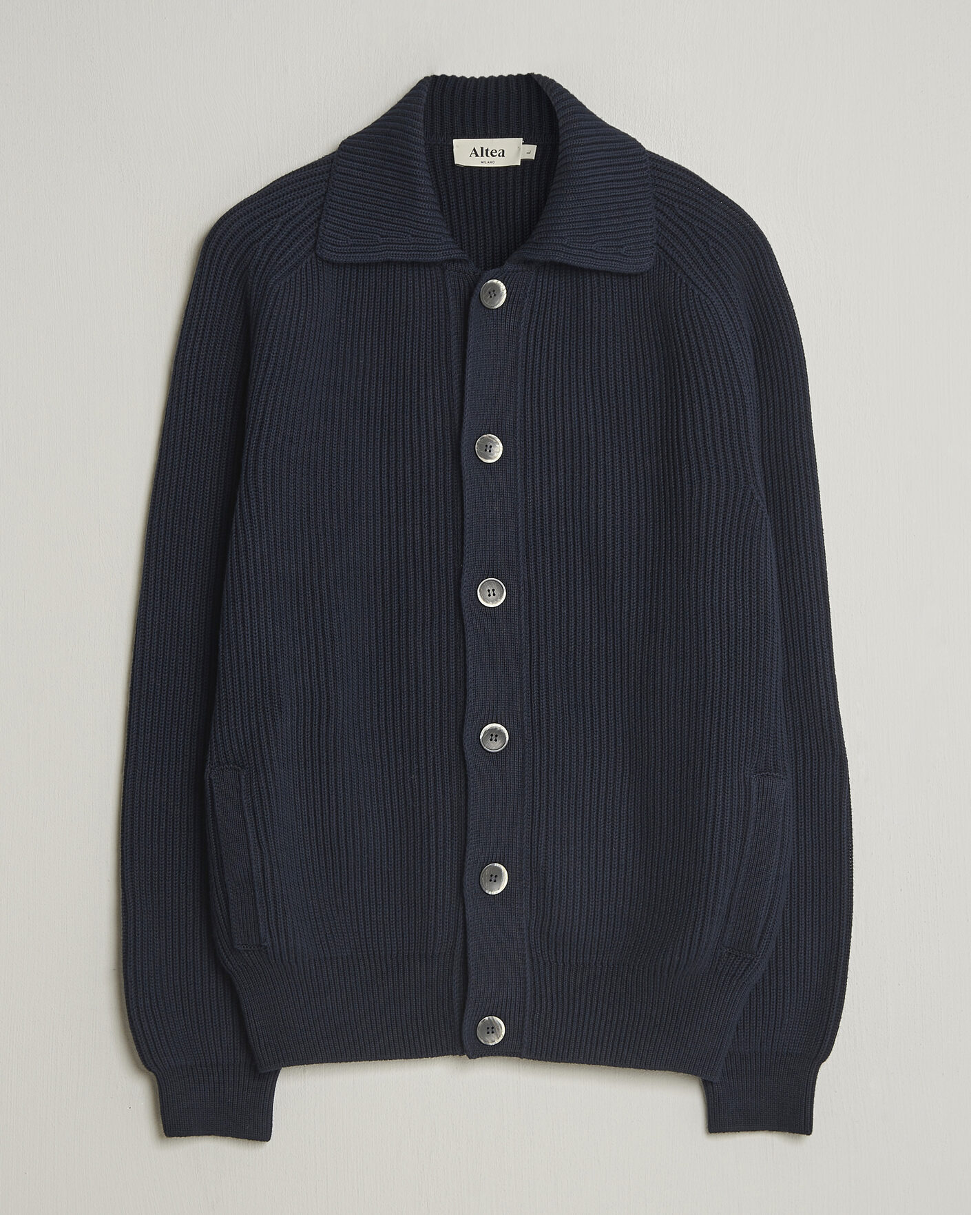 Herr | Tröjor | Altea | Cotton Rib Cardigan Jacket Navy