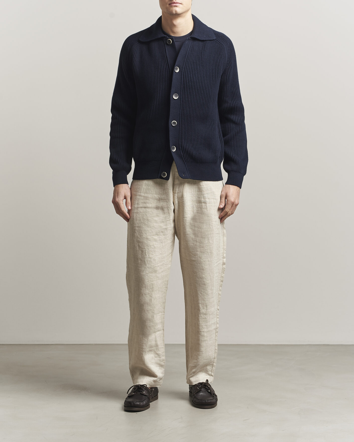 Herr | Tröjor | Altea | Cotton Rib Cardigan Jacket Navy