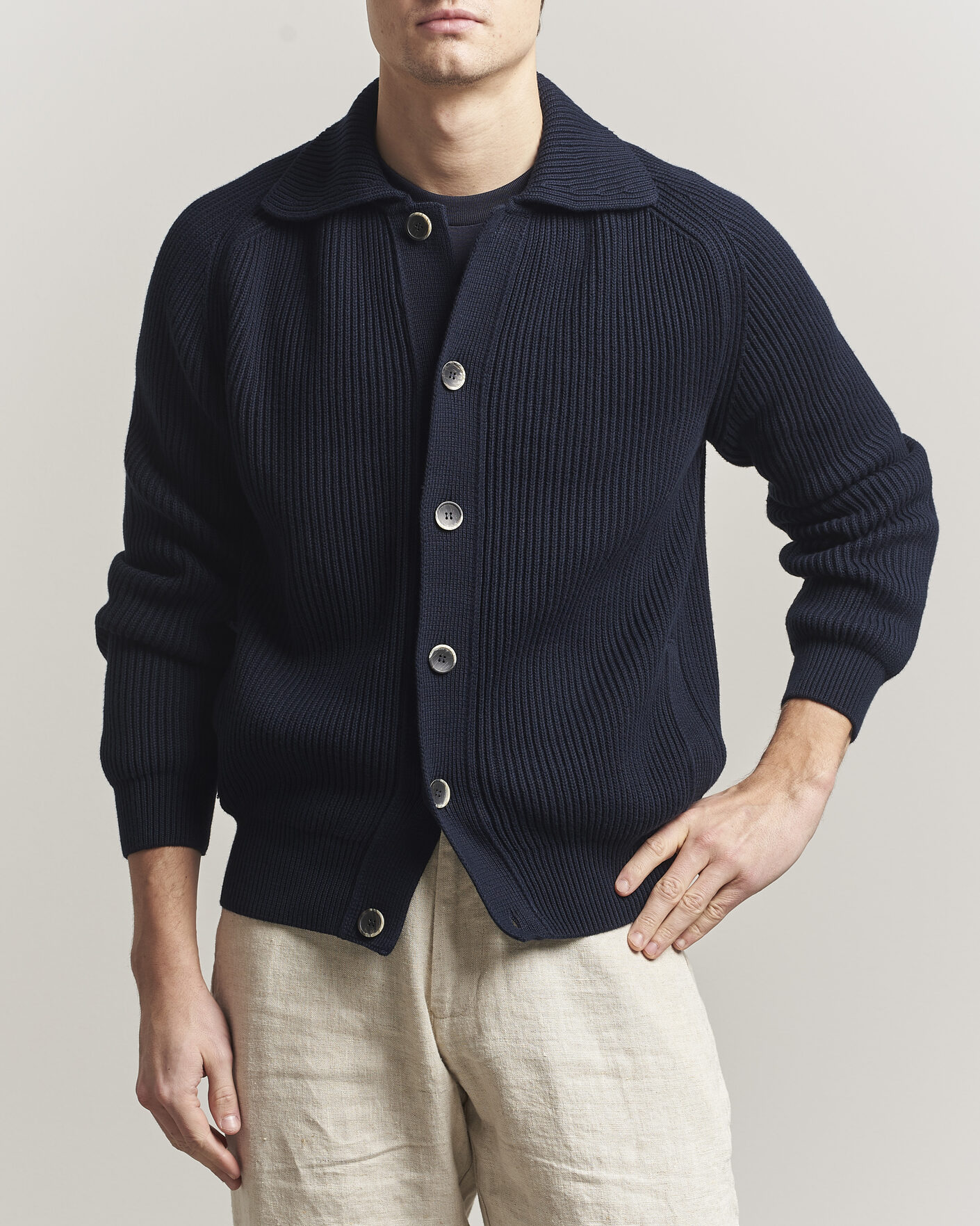 Herr | Tröjor | Altea | Cotton Rib Cardigan Jacket Navy
