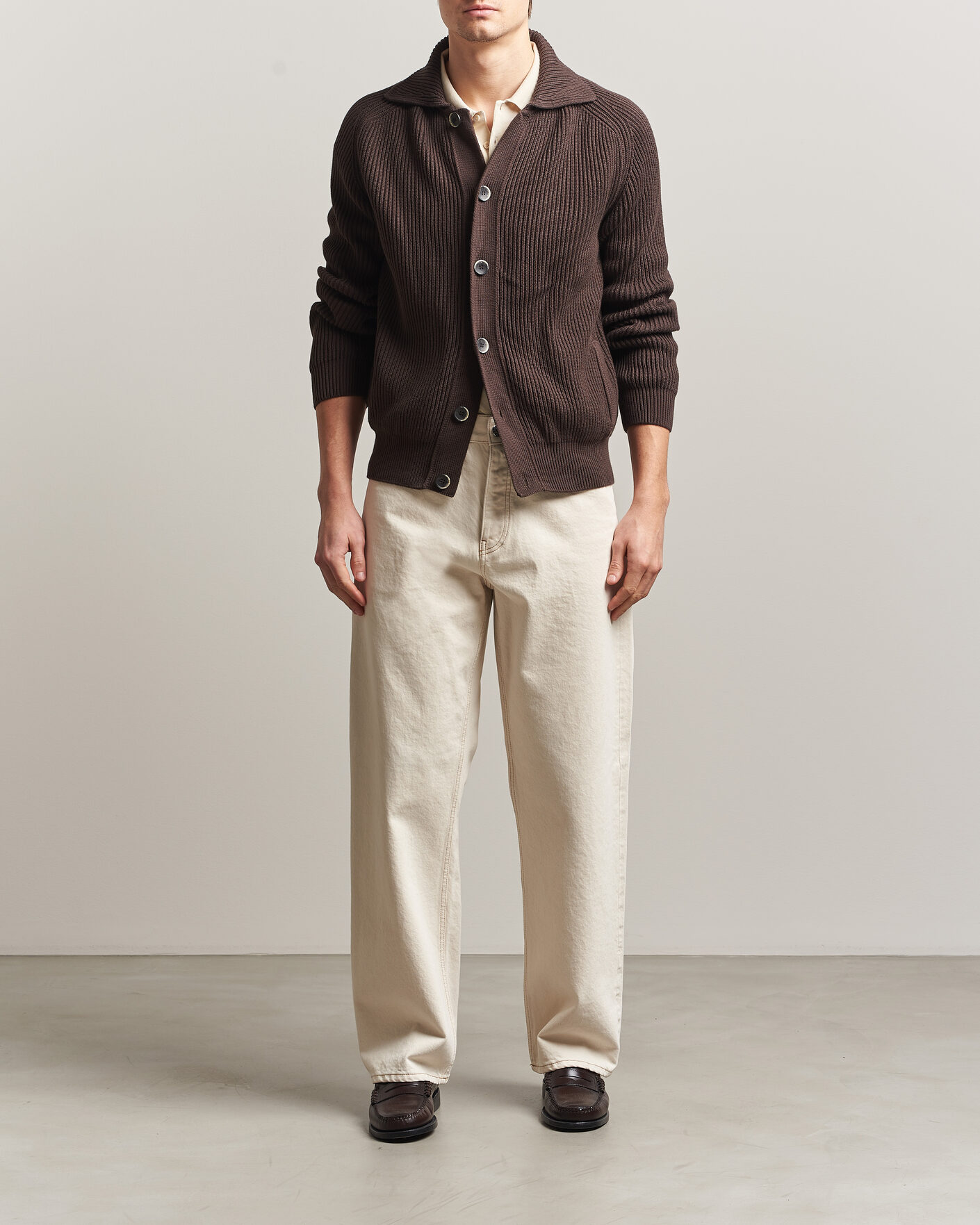 Herr | Tröjor | Altea | Cotton Rib Cardigan Jacket Dark Brown