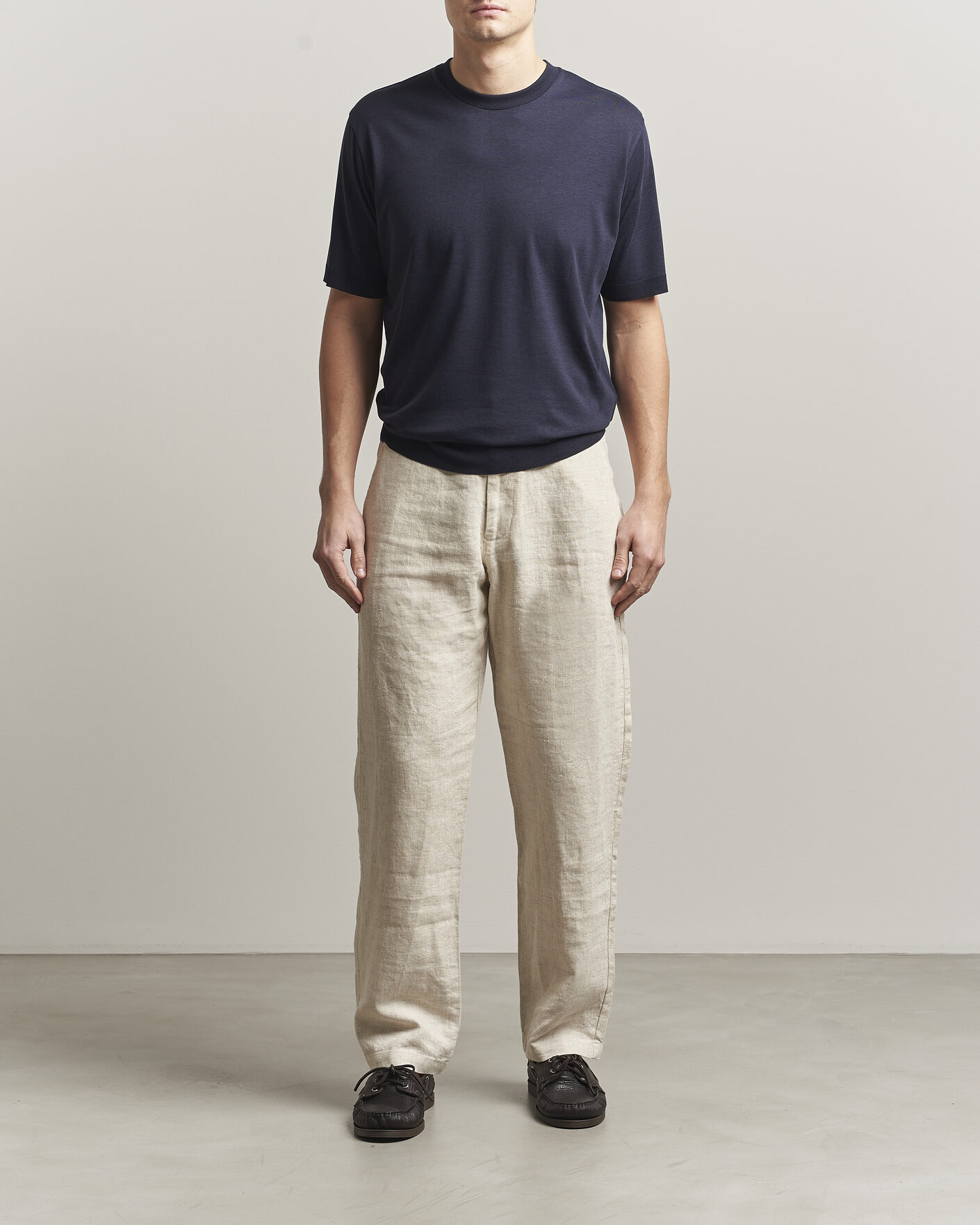 Herr | T-Shirts | Altea | Cotton/Stretch Knitted T-Shirt Navy