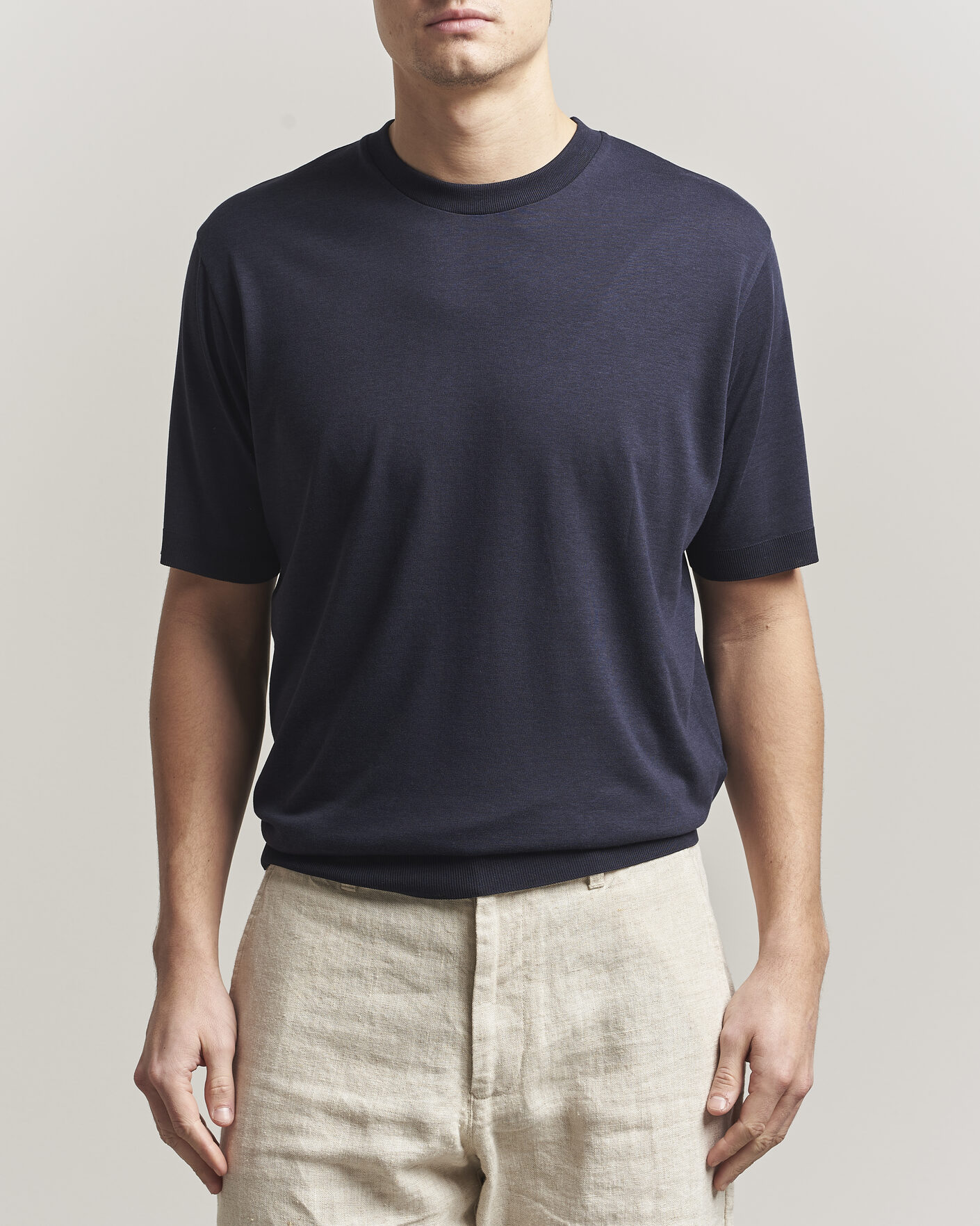 Herr | T-Shirts | Altea | Cotton/Stretch Knitted T-Shirt Navy