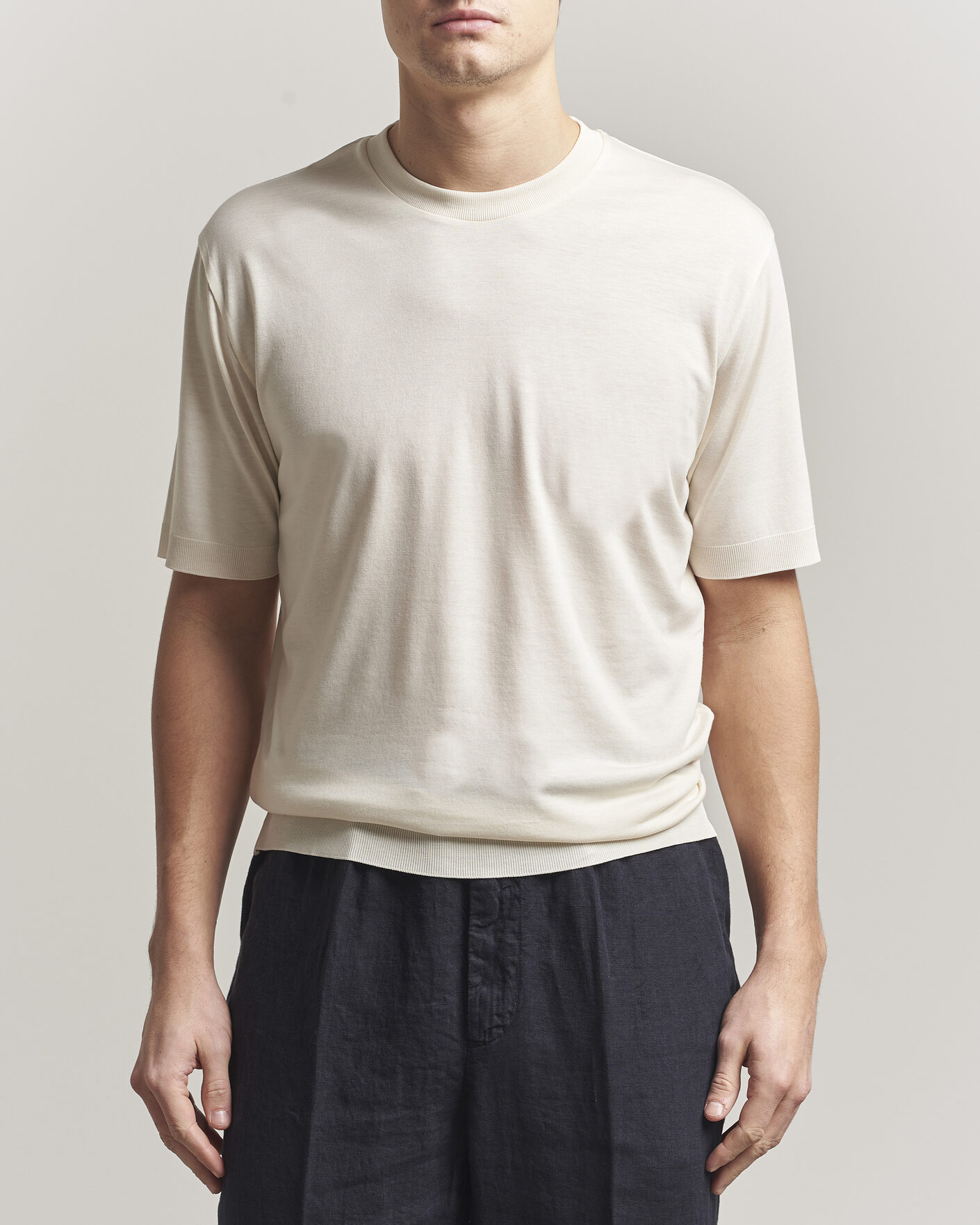 Herr | T-Shirts | Altea | Cotton/Stretch Knitted T-Shirt Off White