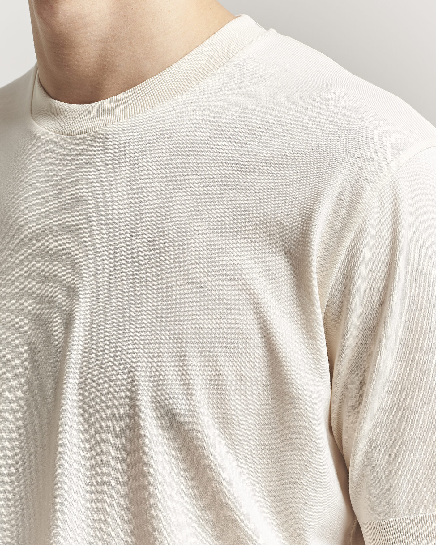 Herr | T-Shirts | Altea | Cotton/Stretch Knitted T-Shirt Off White