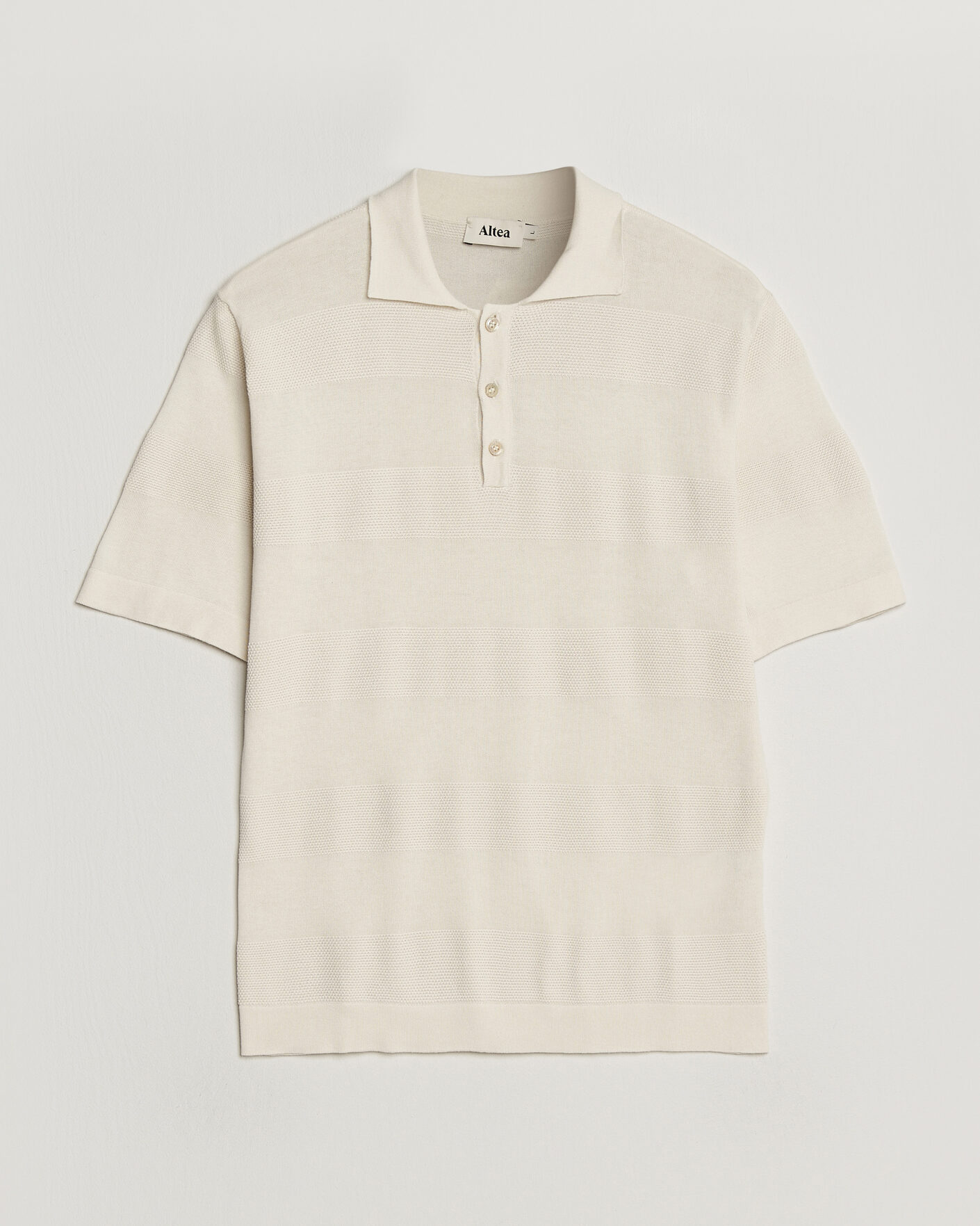 Herr | Pikéer | Altea | Block Stripe Knitted Polo Off White
