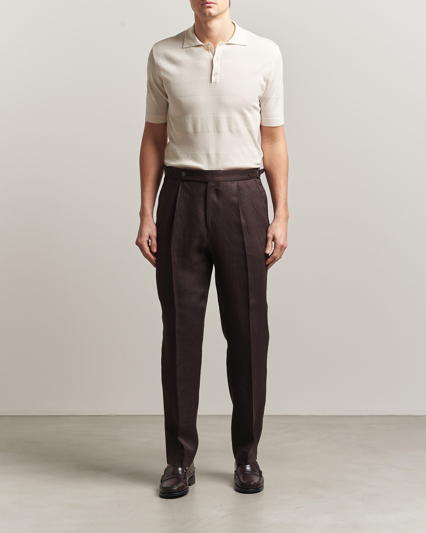 Herr | Pikéer | Altea | Block Stripe Knitted Polo Off White