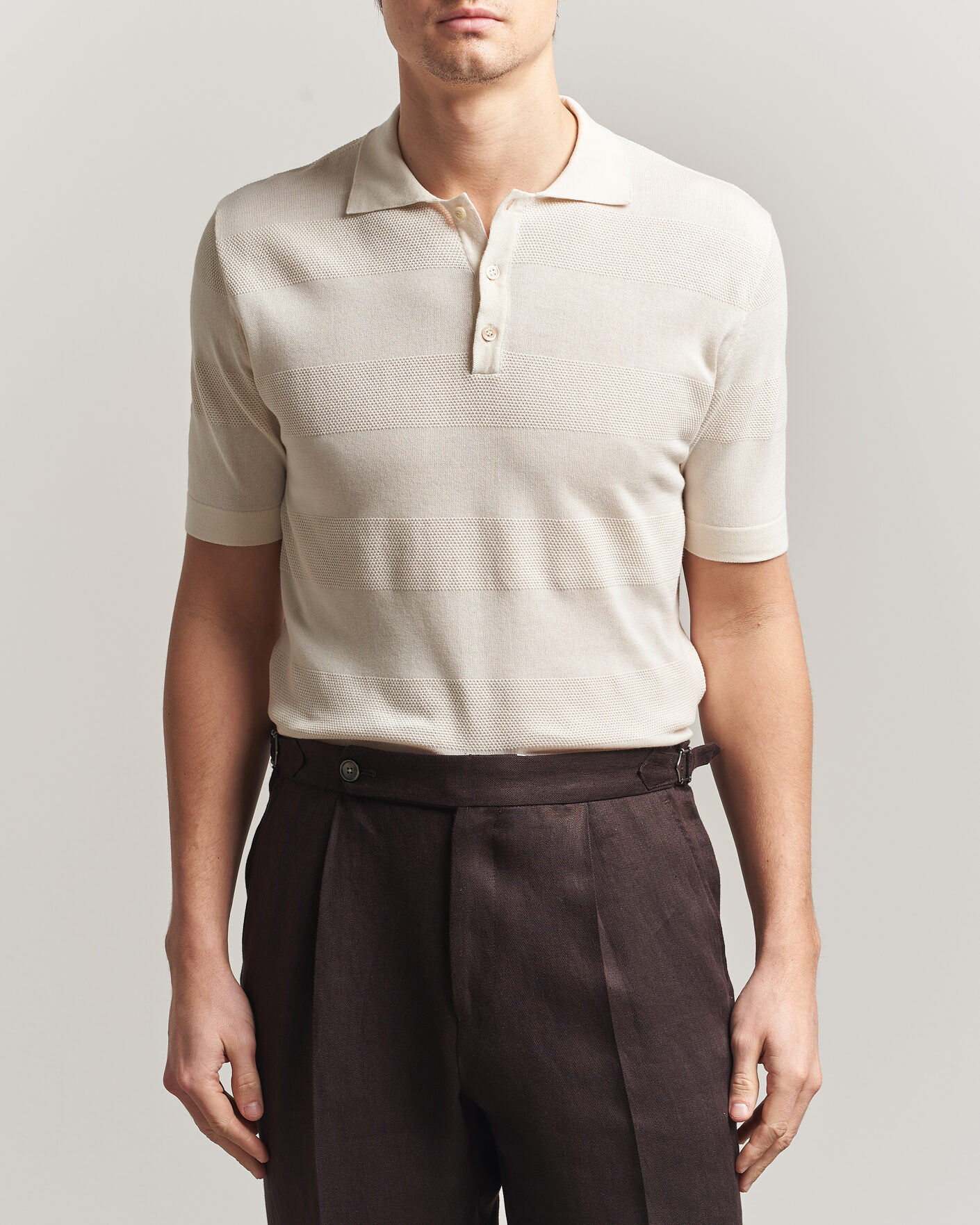 Herr | Pikéer | Altea | Block Stripe Knitted Polo Off White