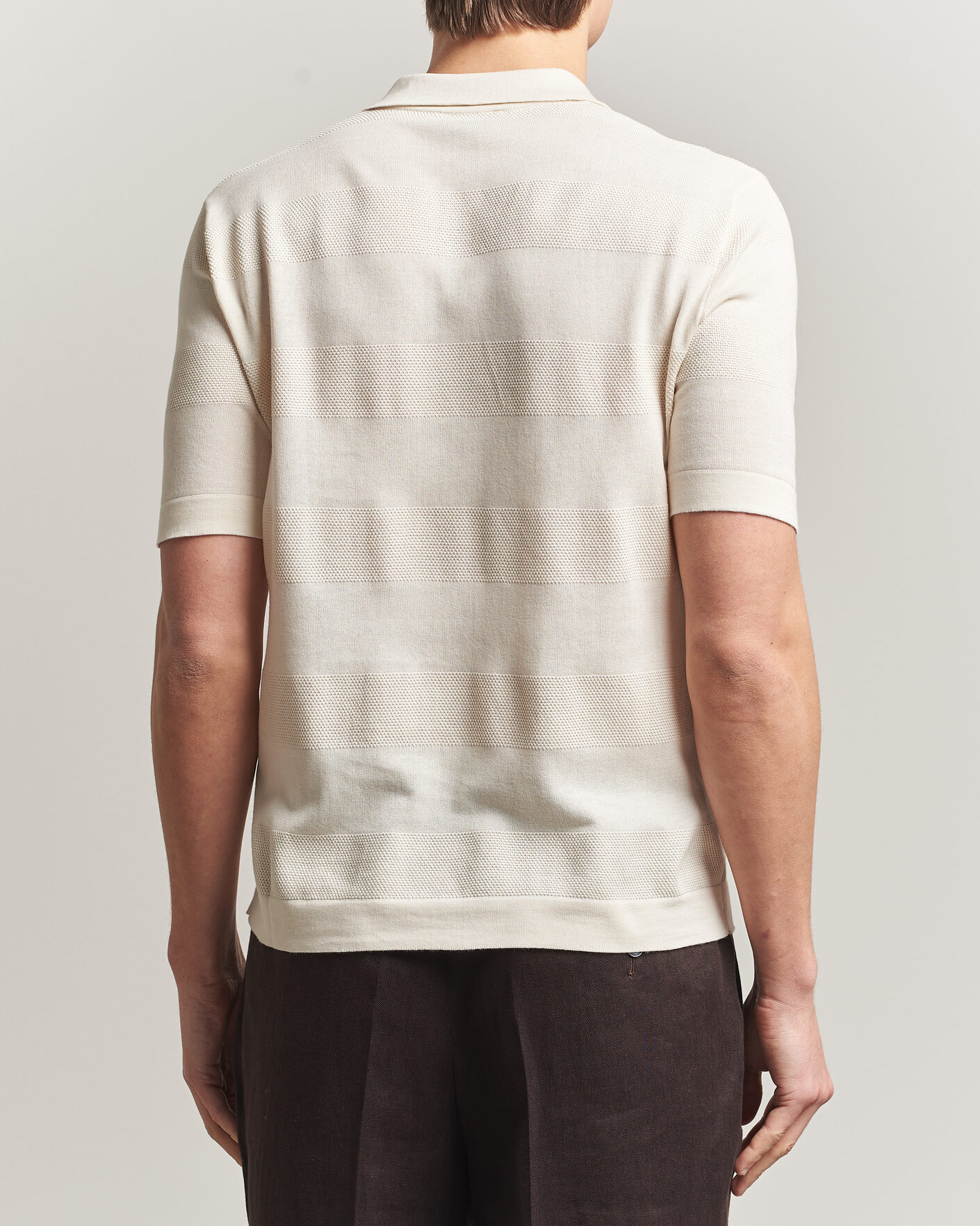 Herr | Pikéer | Altea | Block Stripe Knitted Polo Off White