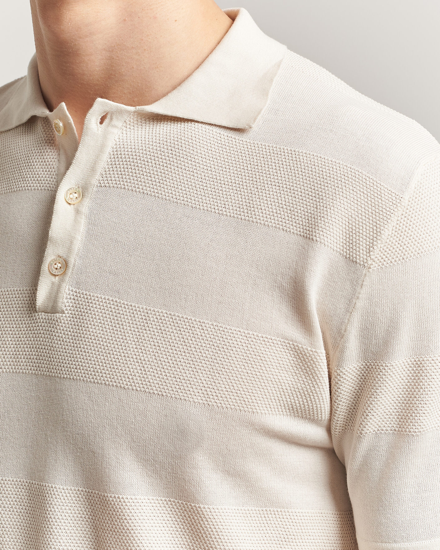 Herr | Pikéer | Altea | Block Stripe Knitted Polo Off White