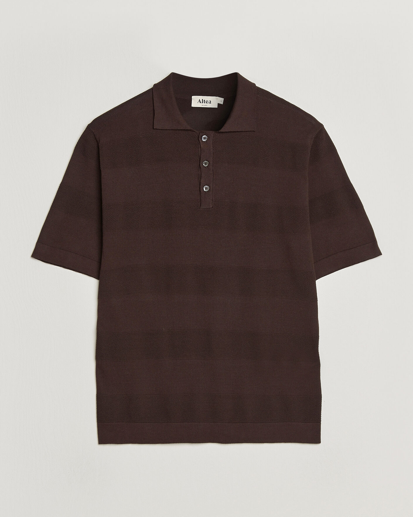 Herr | Pikéer | Altea | Block Stripe Knitted Polo Dark Brown