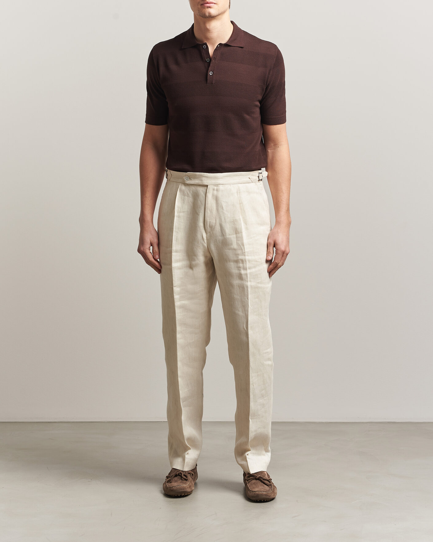 Herr | Pikéer | Altea | Block Stripe Knitted Polo Dark Brown