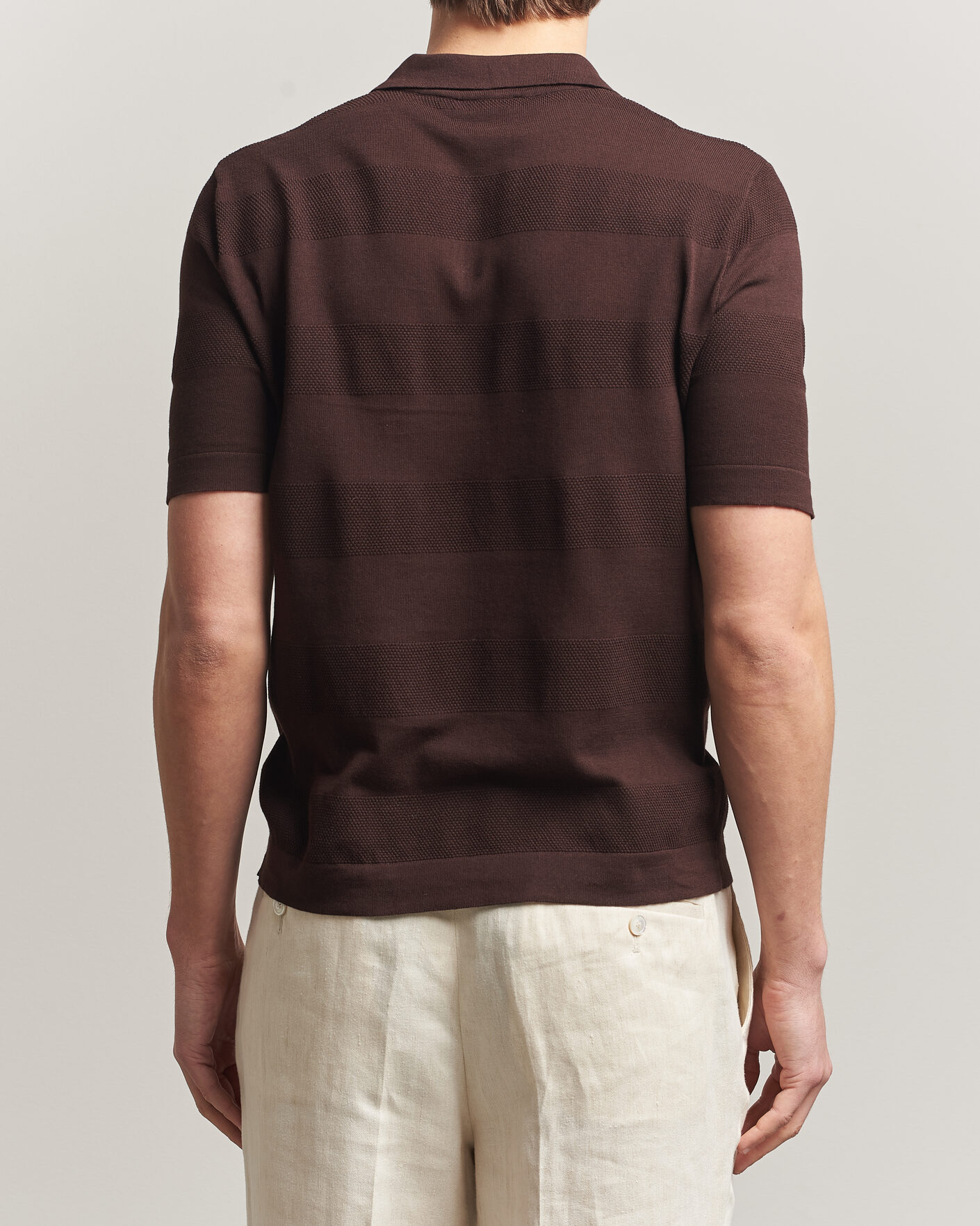 Herr | Pikéer | Altea | Block Stripe Knitted Polo Dark Brown