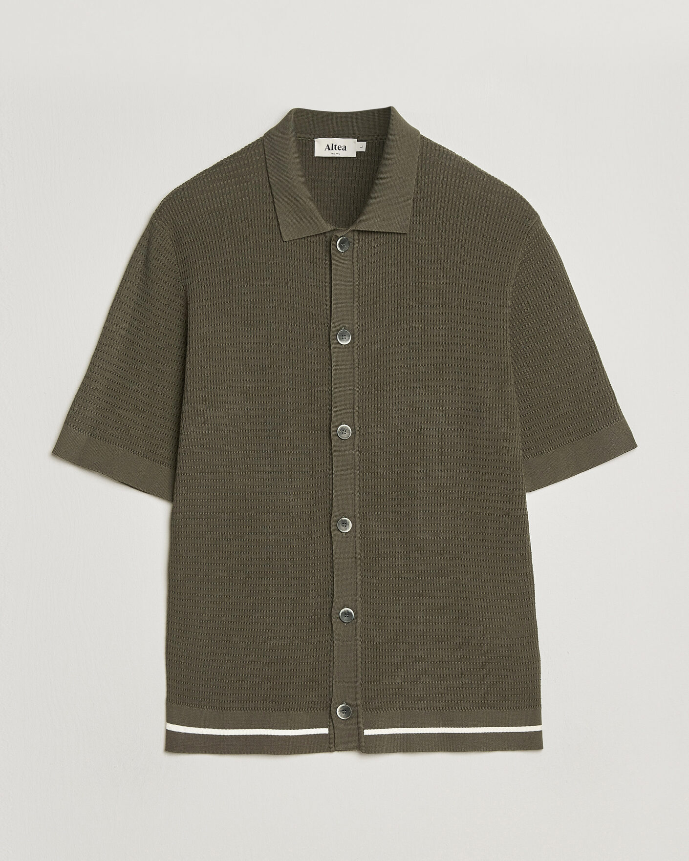Herr | Skjortor | Altea | Bamboo Stitch Knitted Camp Shirt Dark Green