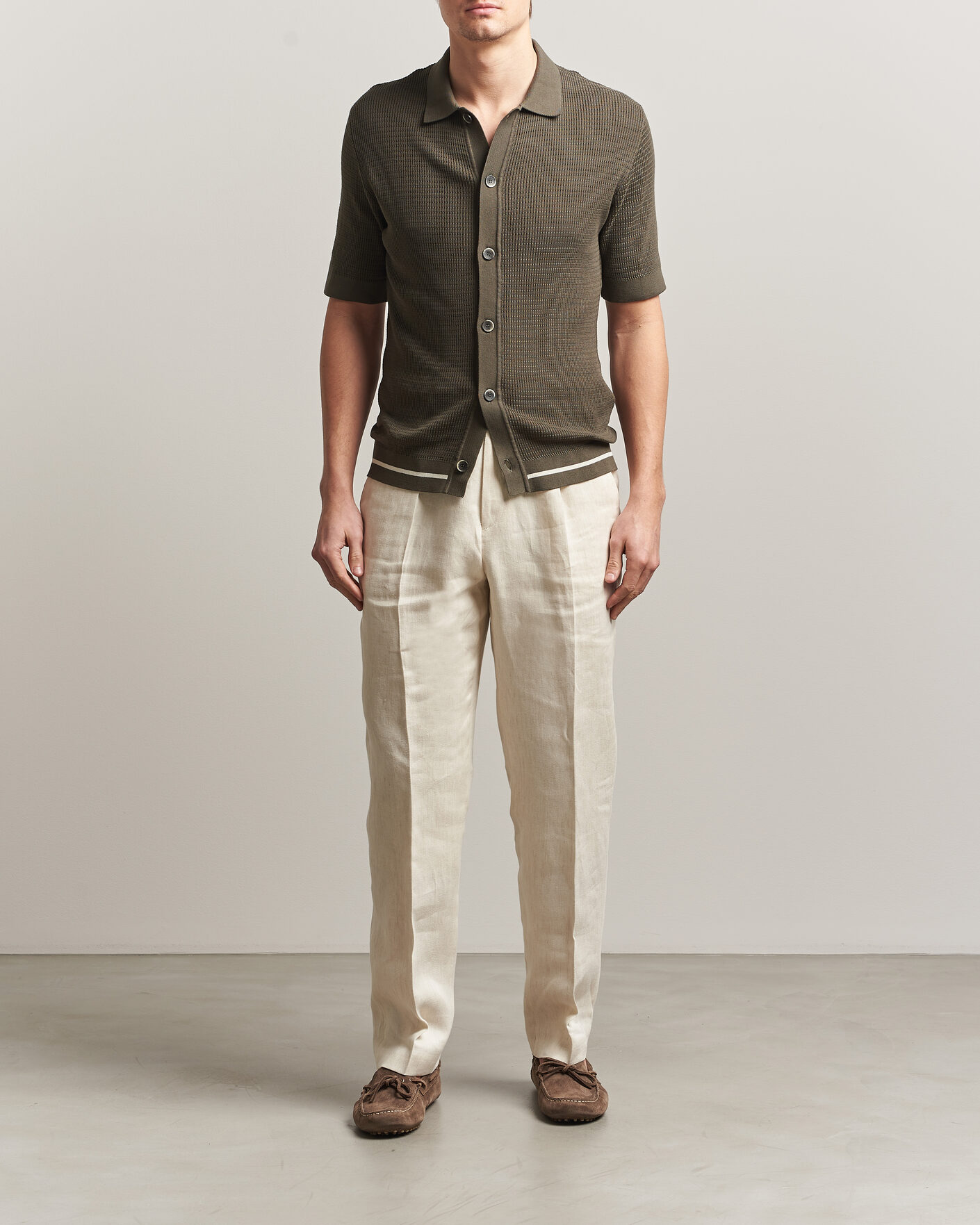 Herr | Skjortor | Altea | Bamboo Stitch Knitted Camp Shirt Dark Green