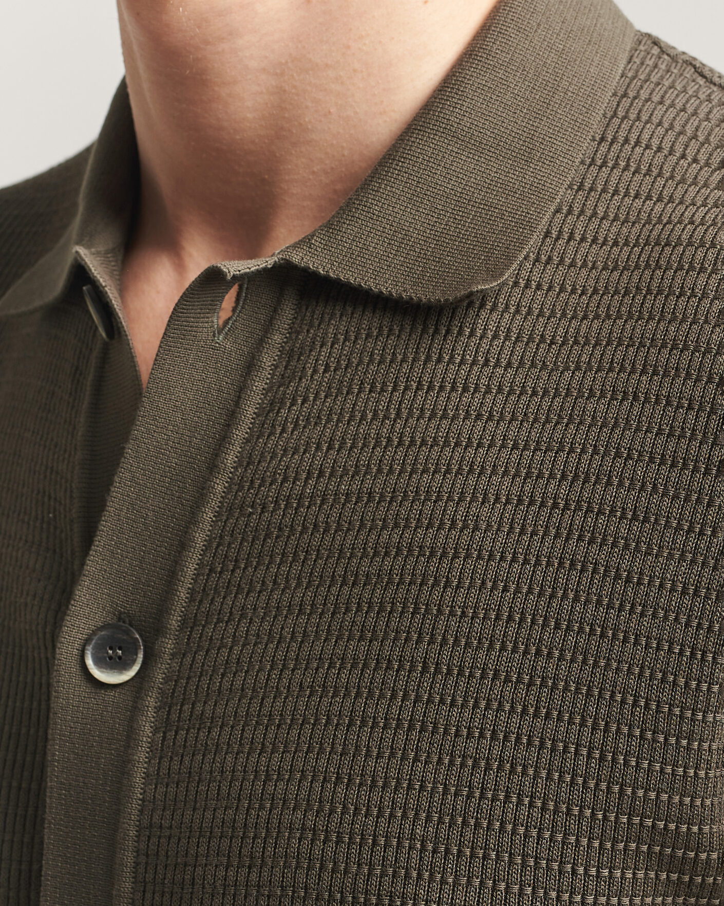 Herr | Skjortor | Altea | Bamboo Stitch Knitted Camp Shirt Dark Green