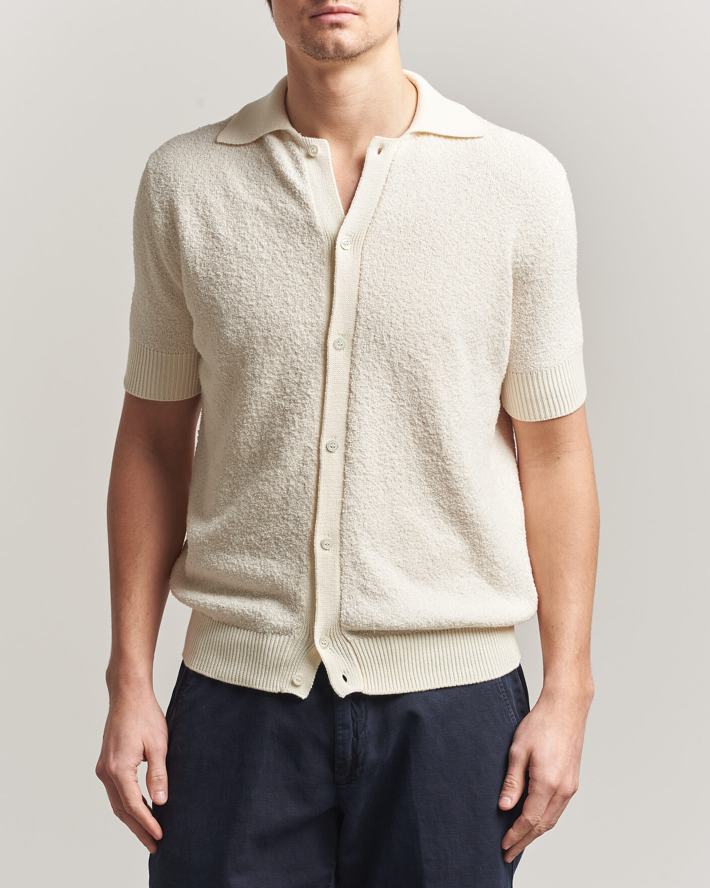 Herr | Skjortor | Altea | Soft Boucle Resort Shirt Off White
