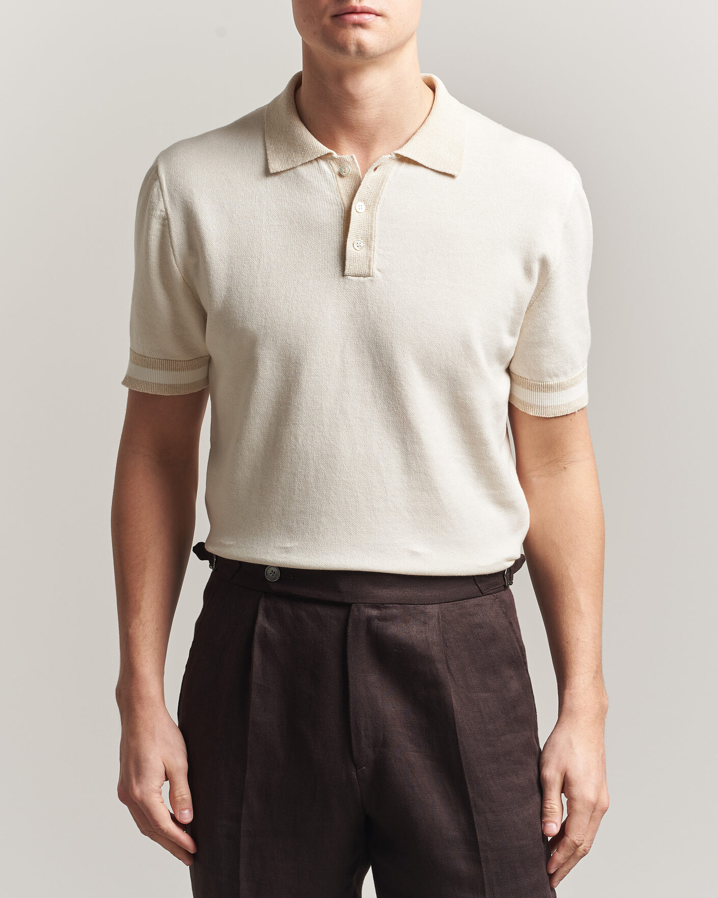 Herr | Pikéer | Altea | Cotton/Linen Piquet Polo Off White