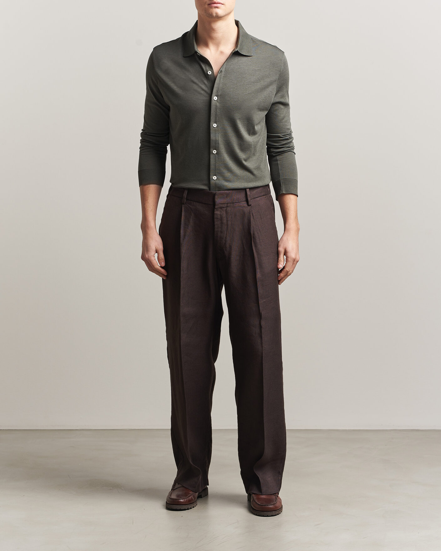 Herr | Skjortor | Altea | Jersey Knit Shirt Olive