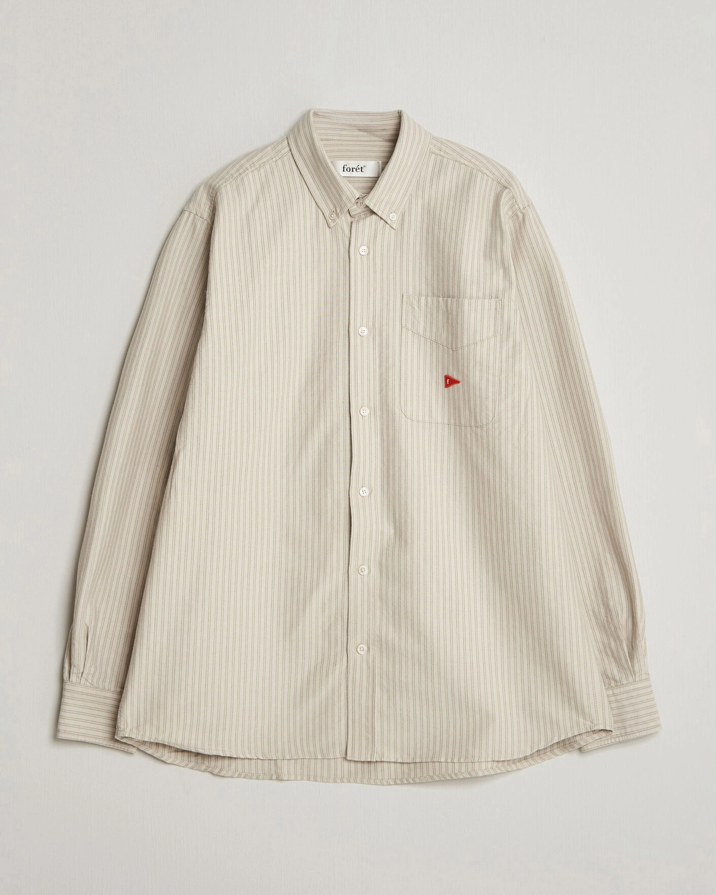 Herr | Skjortor | Forét | Flag Regular Fit Pocket Oxford Shirt Taupe Stripe