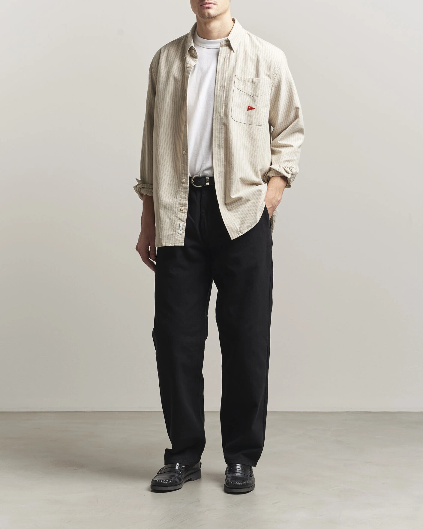 Herr | Skjortor | Forét | Flag Regular Fit Pocket Oxford Shirt Taupe Stripe