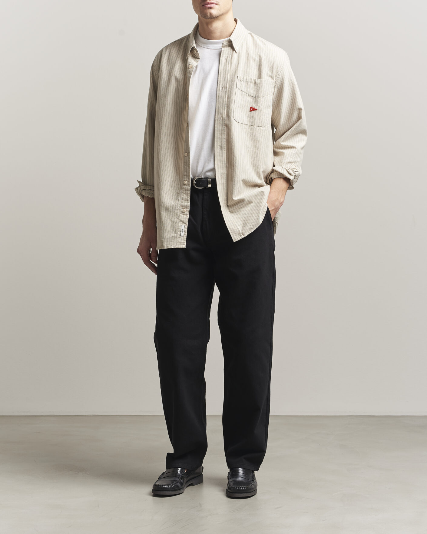 Herr | Skjortor | Forét | Flag Regular Fit Pocket Oxford Shirt Taupe Stripe