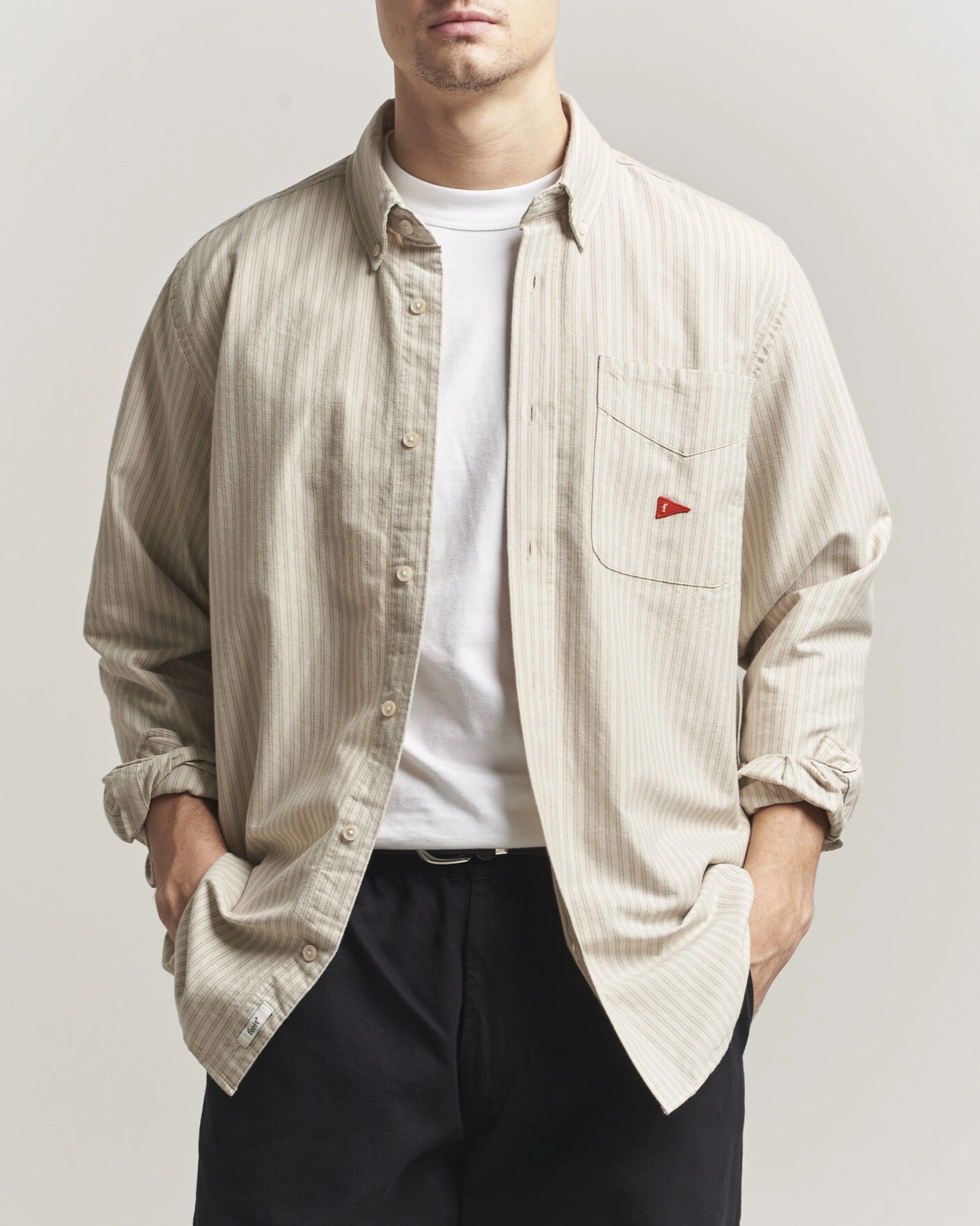 Herr | Skjortor | Forét | Flag Regular Fit Pocket Oxford Shirt Taupe Stripe