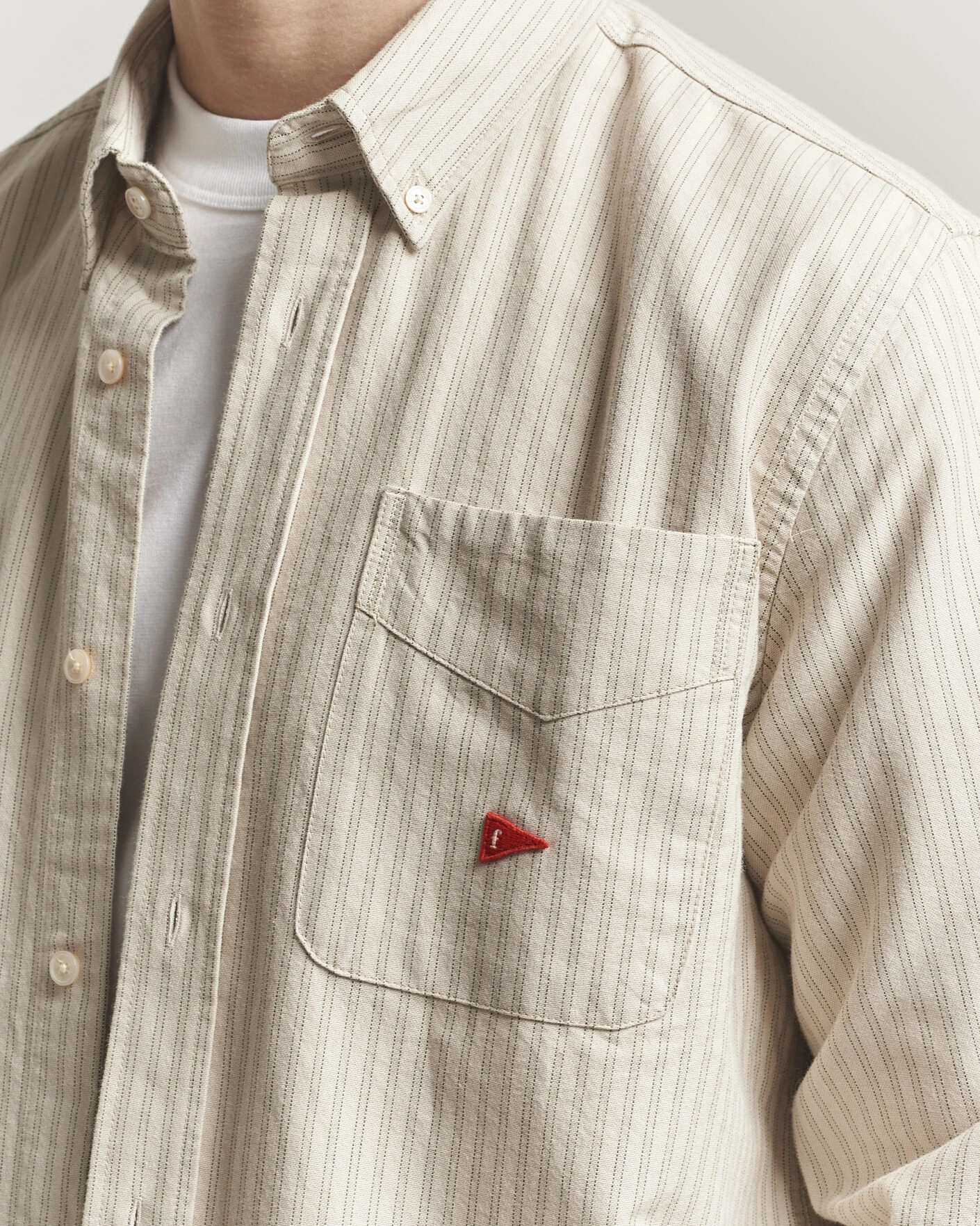 Herr | Skjortor | Forét | Flag Regular Fit Pocket Oxford Shirt Taupe Stripe