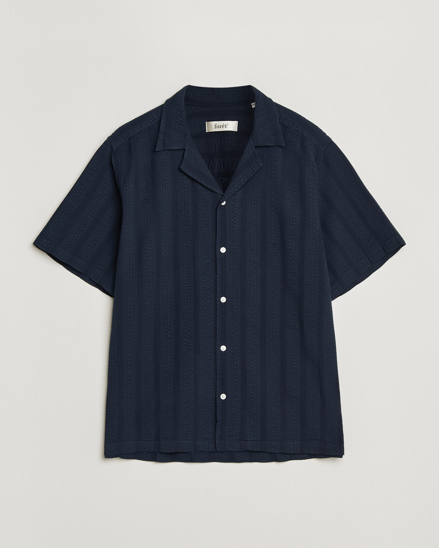 Herr | Skjortor | Forét | Peer Jacquard Stripe Regular Fit SS Shirt Navy