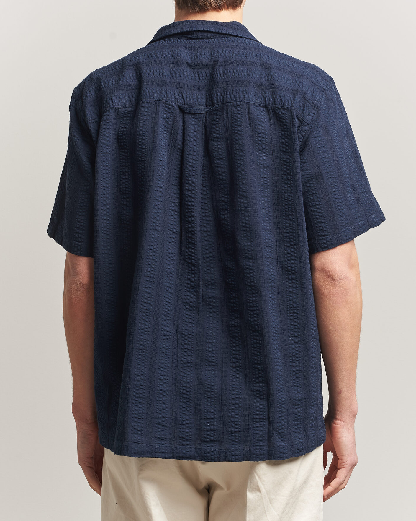 Herr | Skjortor | Forét | Peer Jacquard Stripe Regular Fit SS Shirt Navy