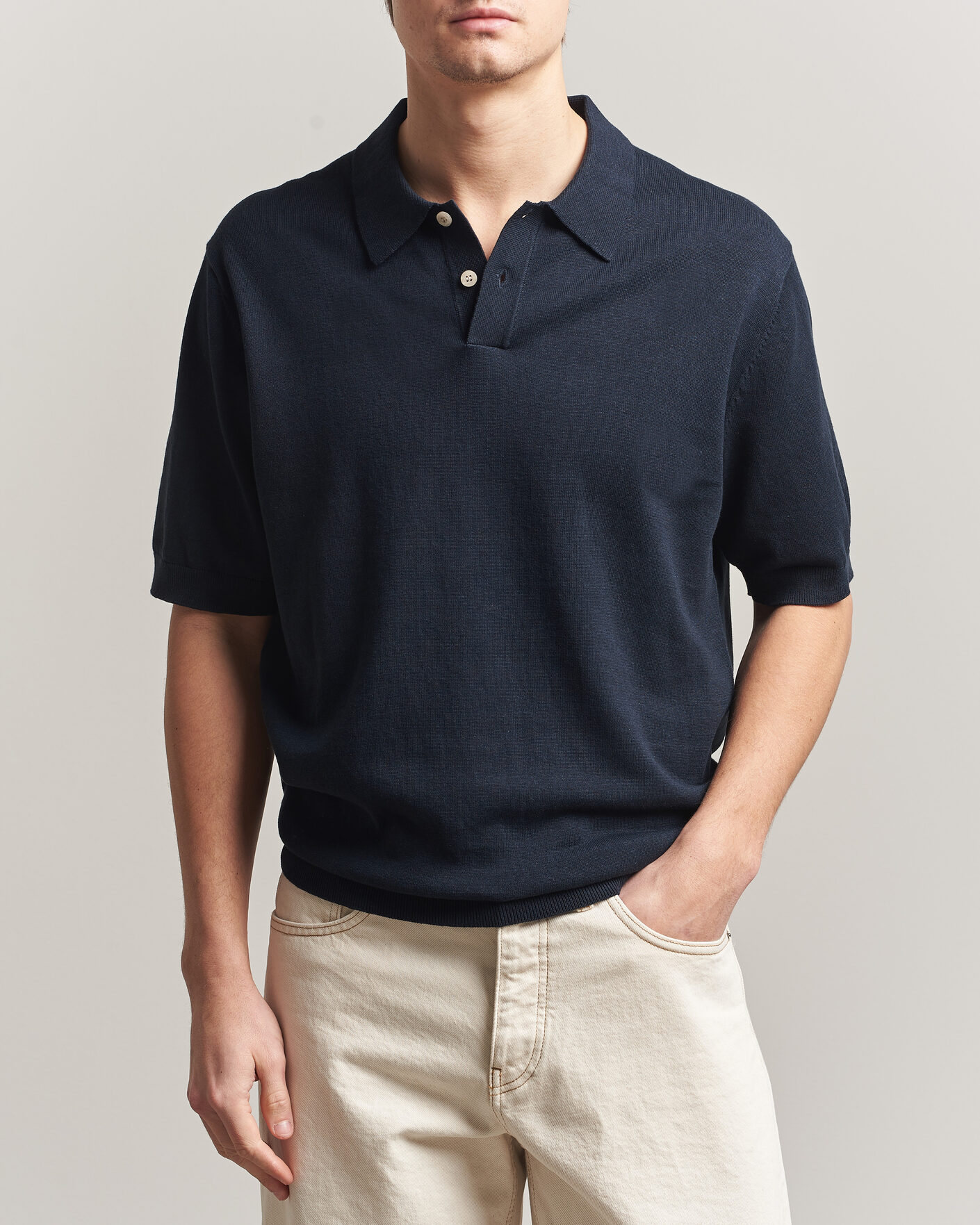 Herr | Pikéer | Forét | Sea Cotton/Linen Polo Navy