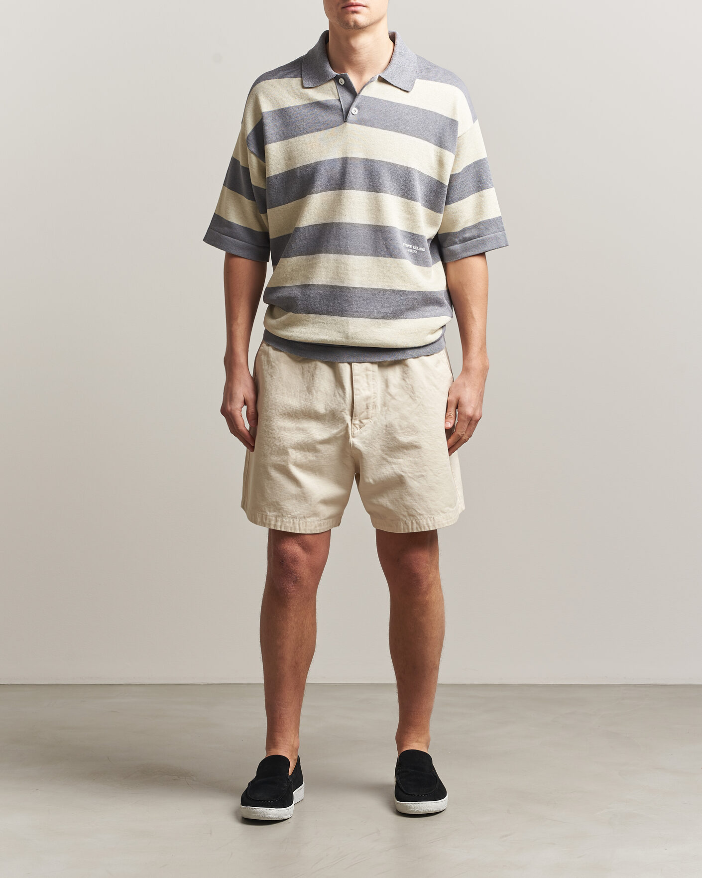 Herr | Pikéer | Stone Island | Marina Knitted  Cotton/Linen Polo Ivory Melange