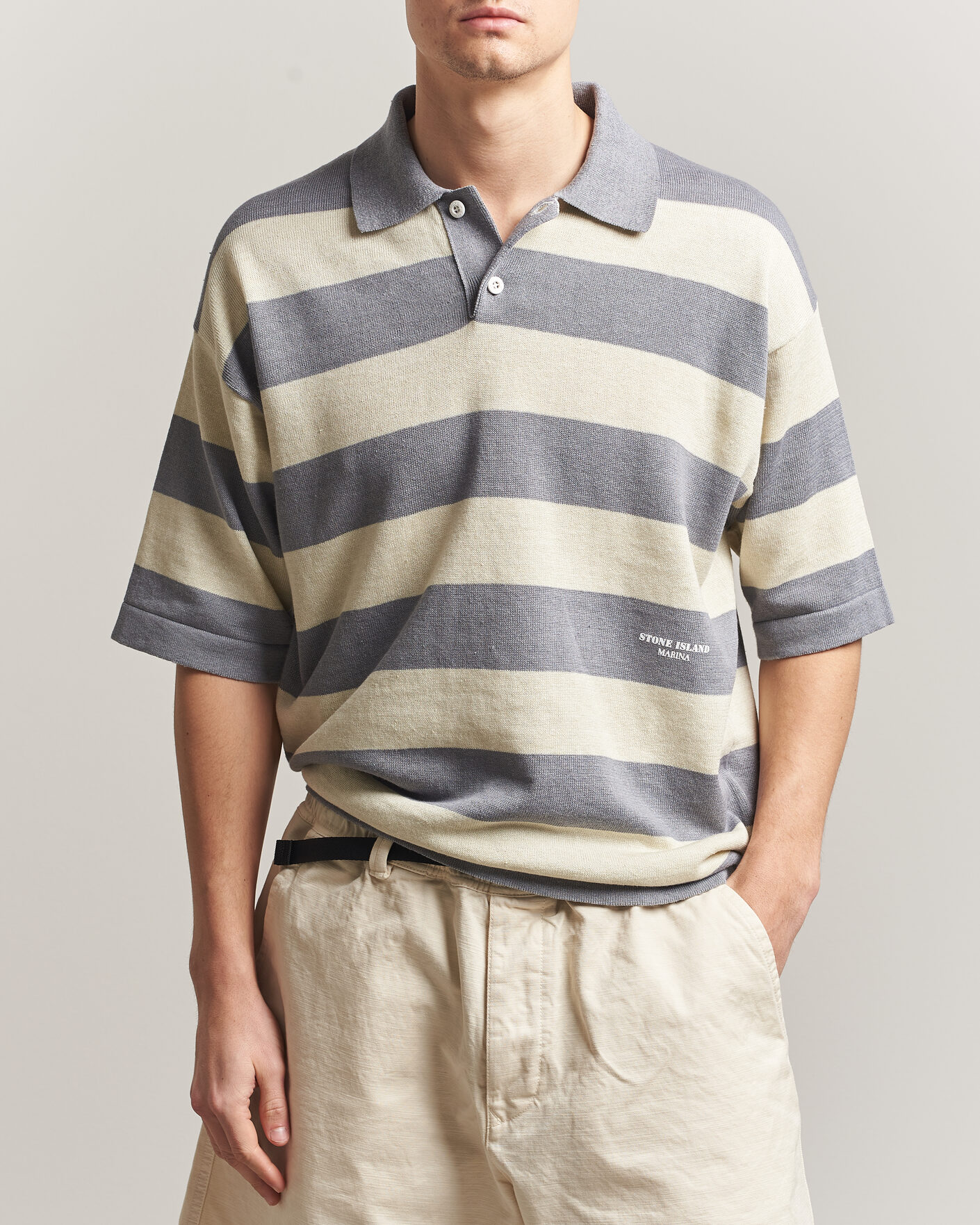 Herr | Pikéer | Stone Island | Marina Knitted Cotton/Linen Polo Ivory Melange