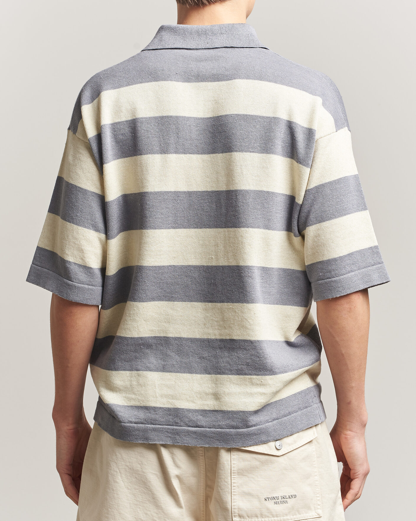 Herr | Pikéer | Stone Island | Marina Knitted  Cotton/Linen Polo Ivory Melange