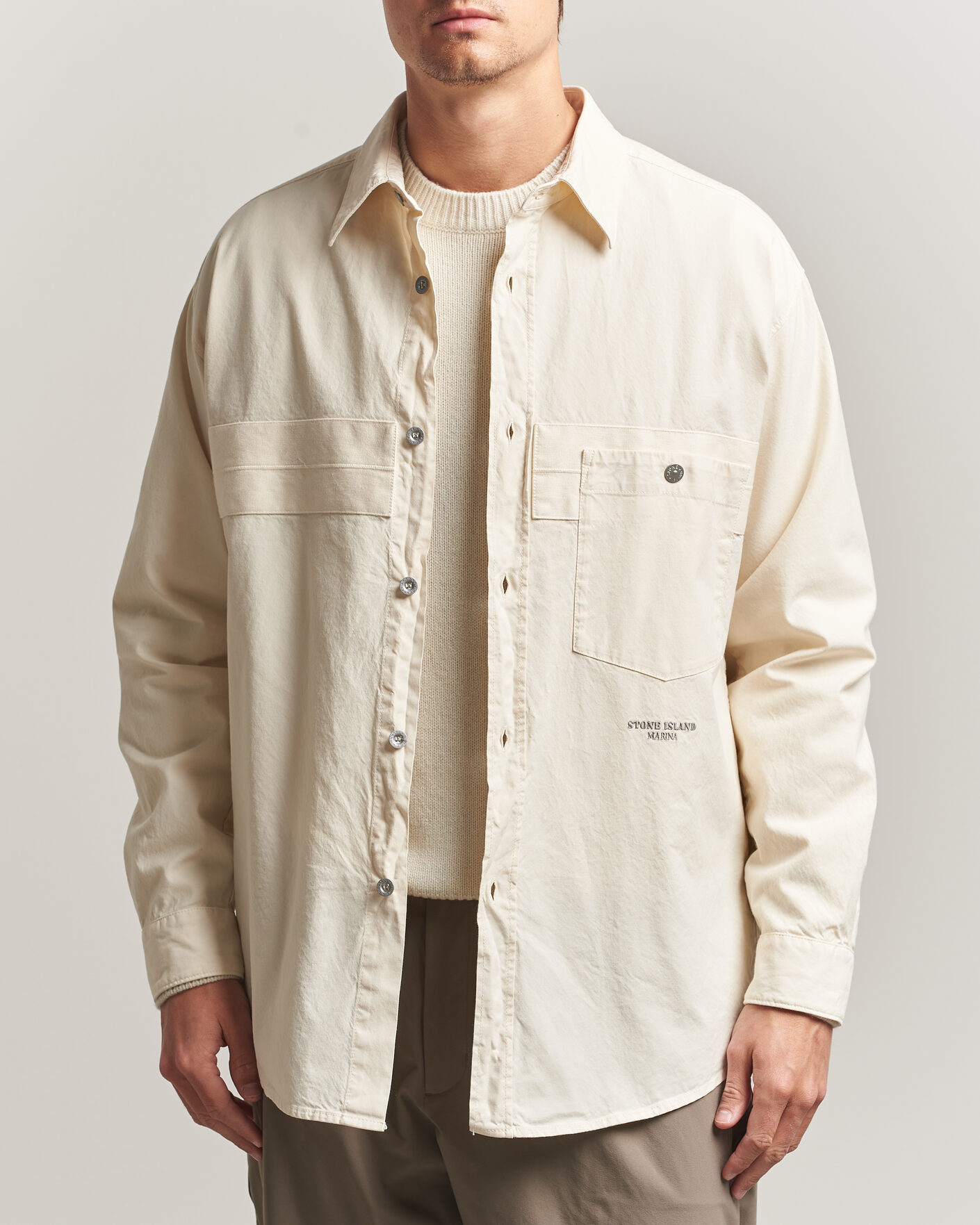 Herr | Skjortor | Stone Island | Marina Cotton Panama Weave Overshirt Ivory