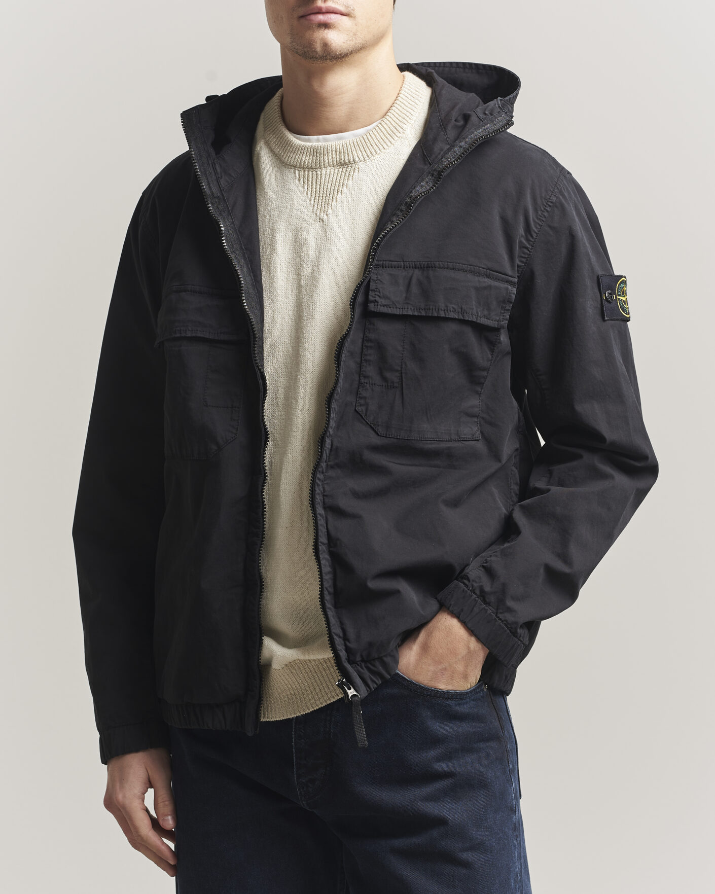 Herr | Jackor | Stone Island | Stretch Cotton Twill Hood Jacket Black