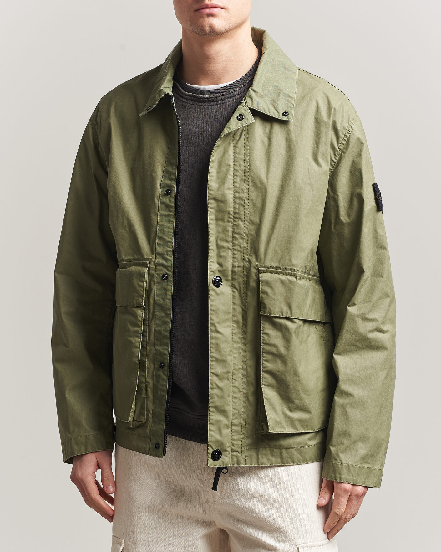 Herr | Jackor | Stone Island | Waxed Pigment Cotton Tela Coach Jacket Military Green
