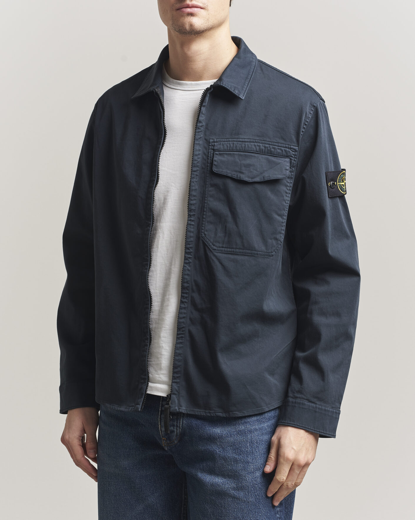 Herr | Skjortor | Stone Island | Cotton Stretch Zip Overshirt Navy