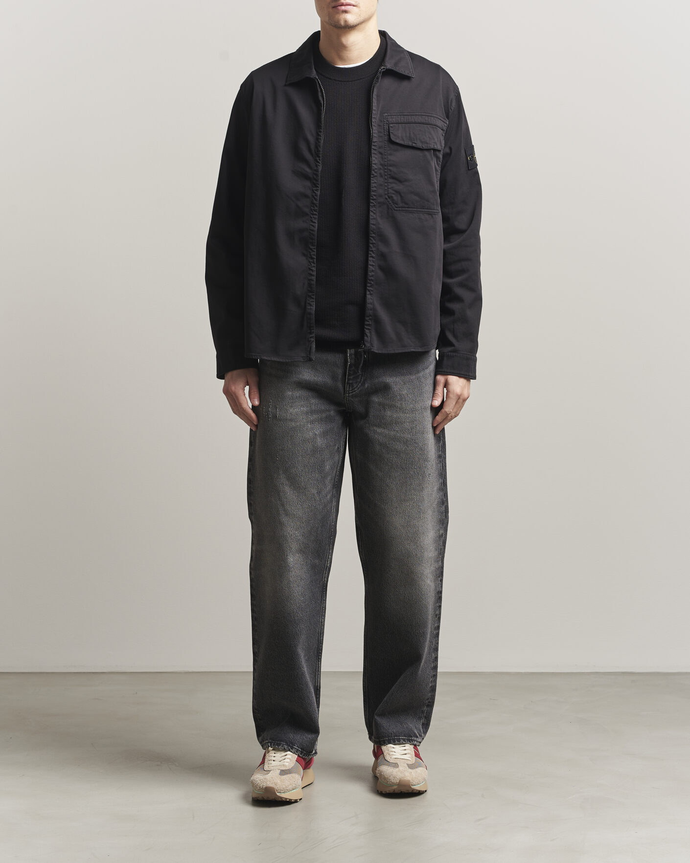 Herr | Skjortor | Stone Island | Cotton Stretch Zip Overshirt Black