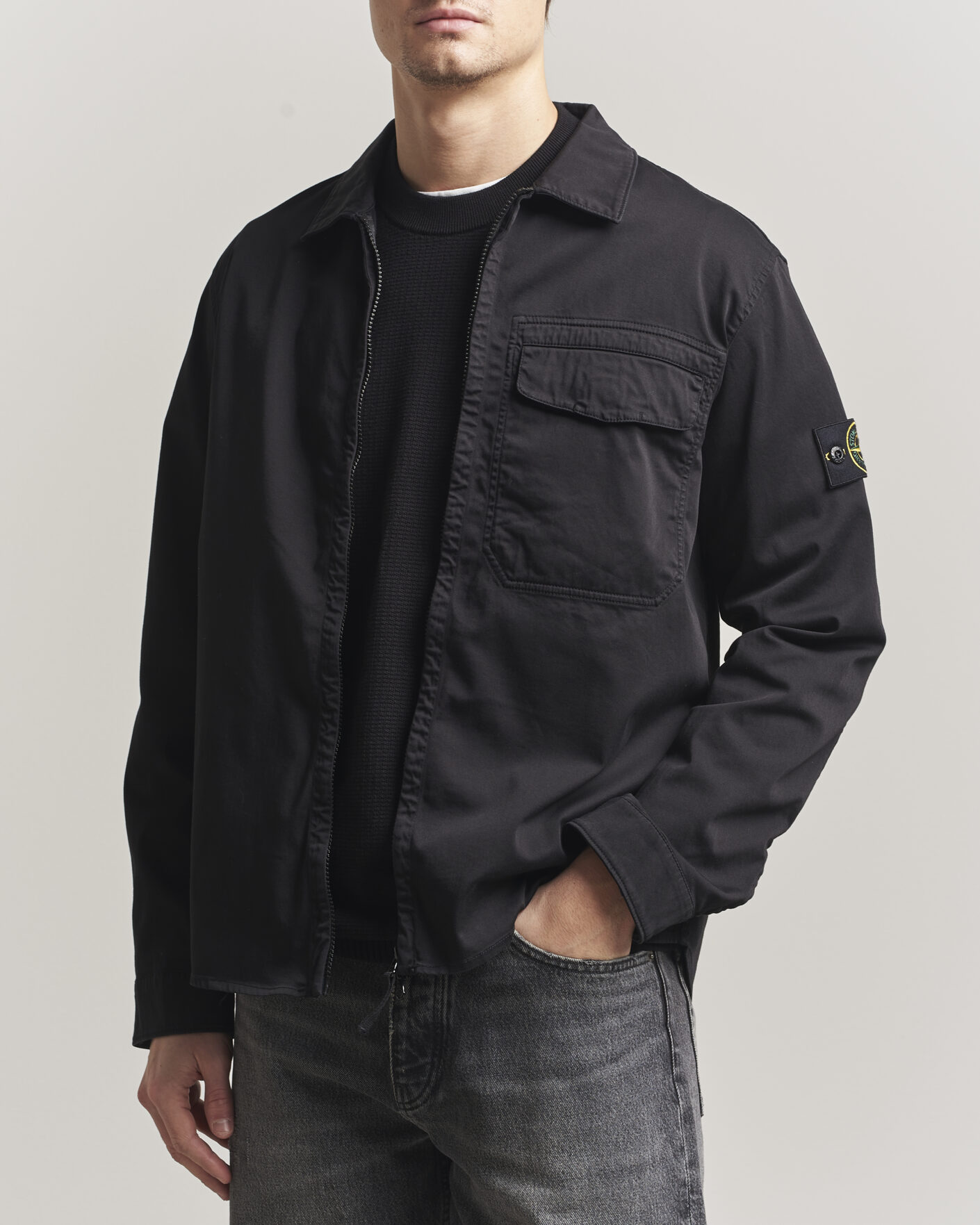 Herr | Skjortor | Stone Island | Cotton Stretch Zip Overshirt Black