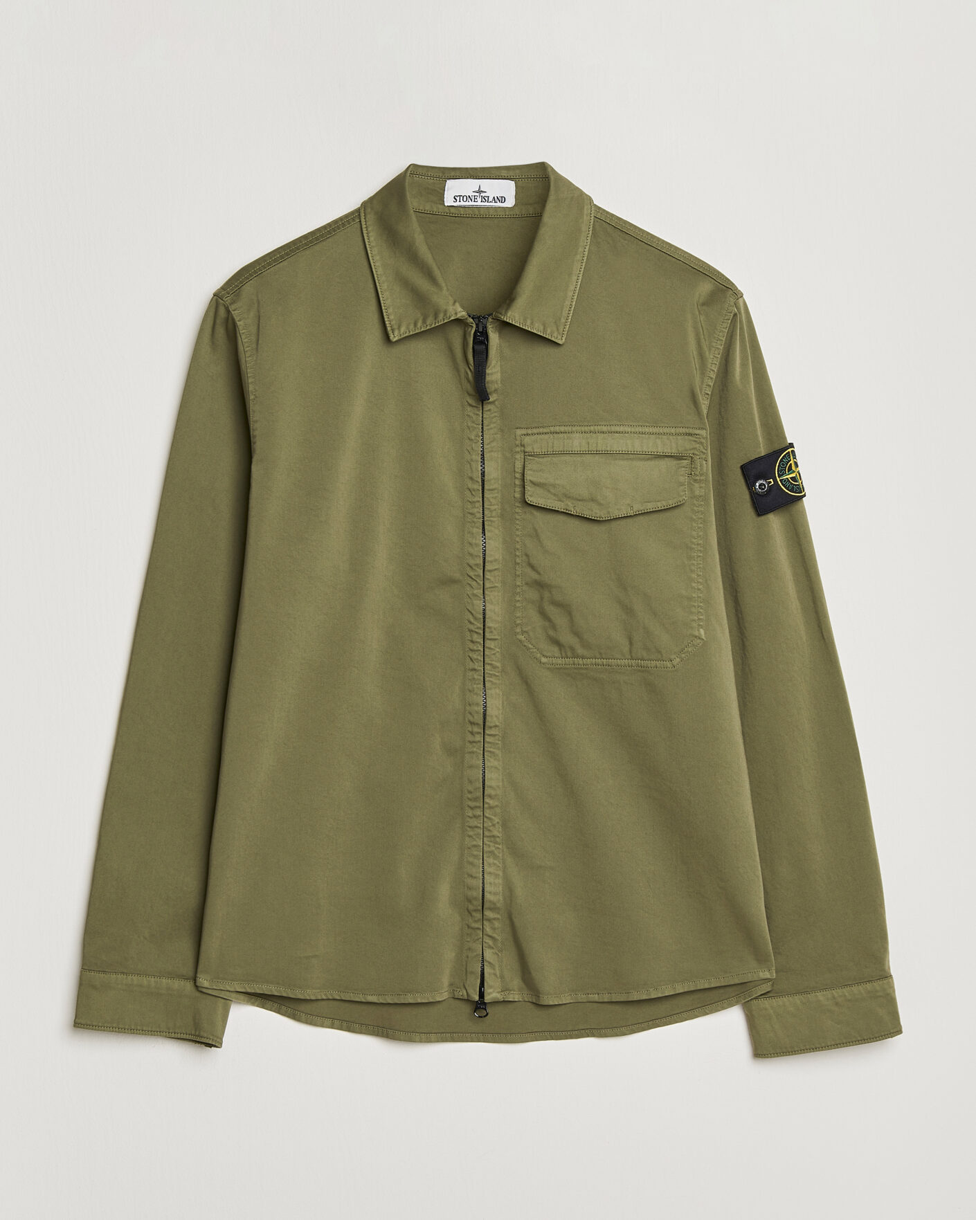 Herr | Skjortor | Stone Island | Cotton Stretch Zip Overshirt Military Green
